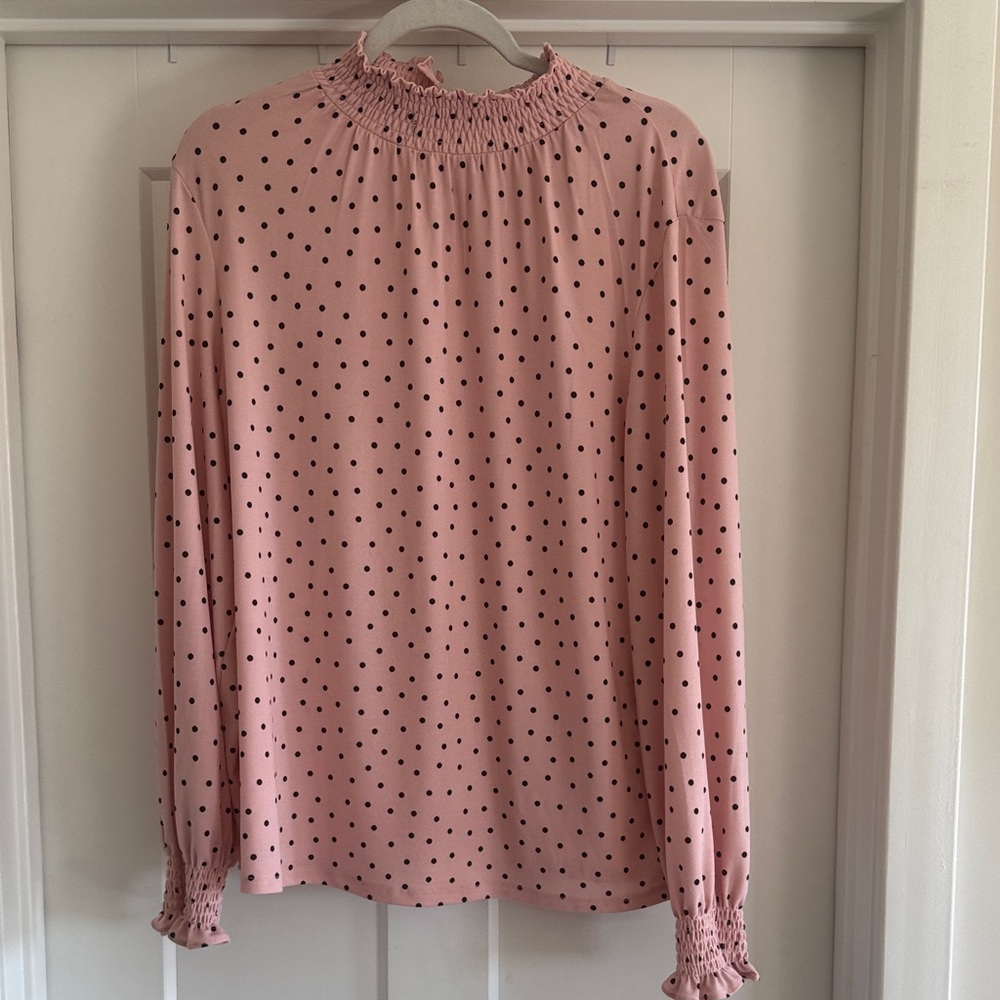 Adrianna Papell Pink and Black Polka Dot Blouse